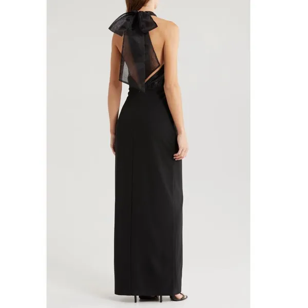 Lulus Organza & Crepe Halter Gown Dress,‎ Cocktail Party Black, Size Large, NWT - Image 4