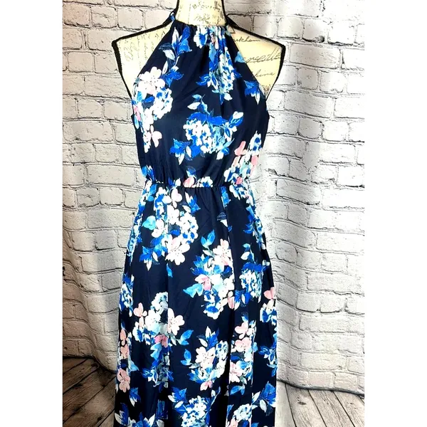 Floral Halter Neck Split Maxi Dress In Navy By Miss Floral L - Image 11
