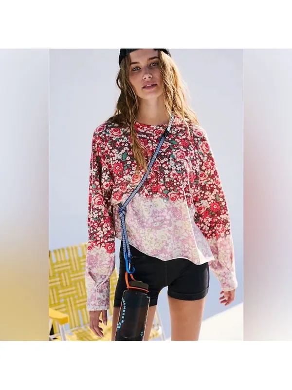 Free People MOVEMENT Inspire Floral Printed Layer Faded Poppy‎ Red Size Small - Image 4