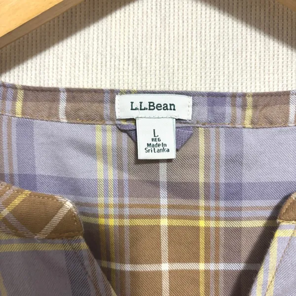 L.L.Bean Whisperweight Flannel Popover Shirt Minimal Gray Plaid Cotton 523202 L - Image 5