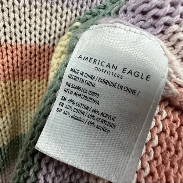 American Eagle Cropped Pastel Rainbow Striped Cotton Acrylic Knit Sweater XS - Image 7