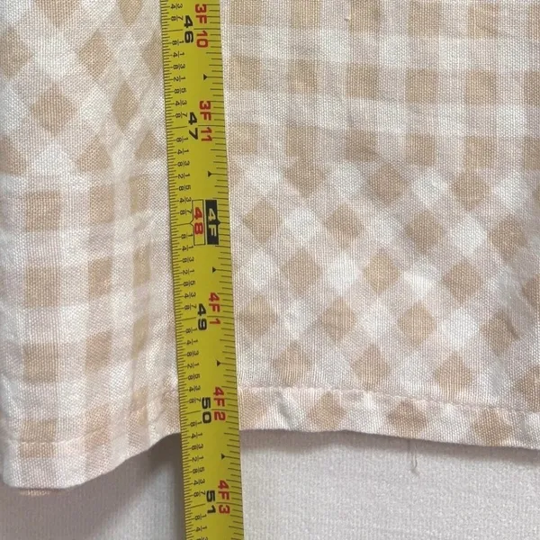 Gingham Midi Dress‎ Womens L Beige White Cotton Linen Blend Boho Cottage Summer - Image 5