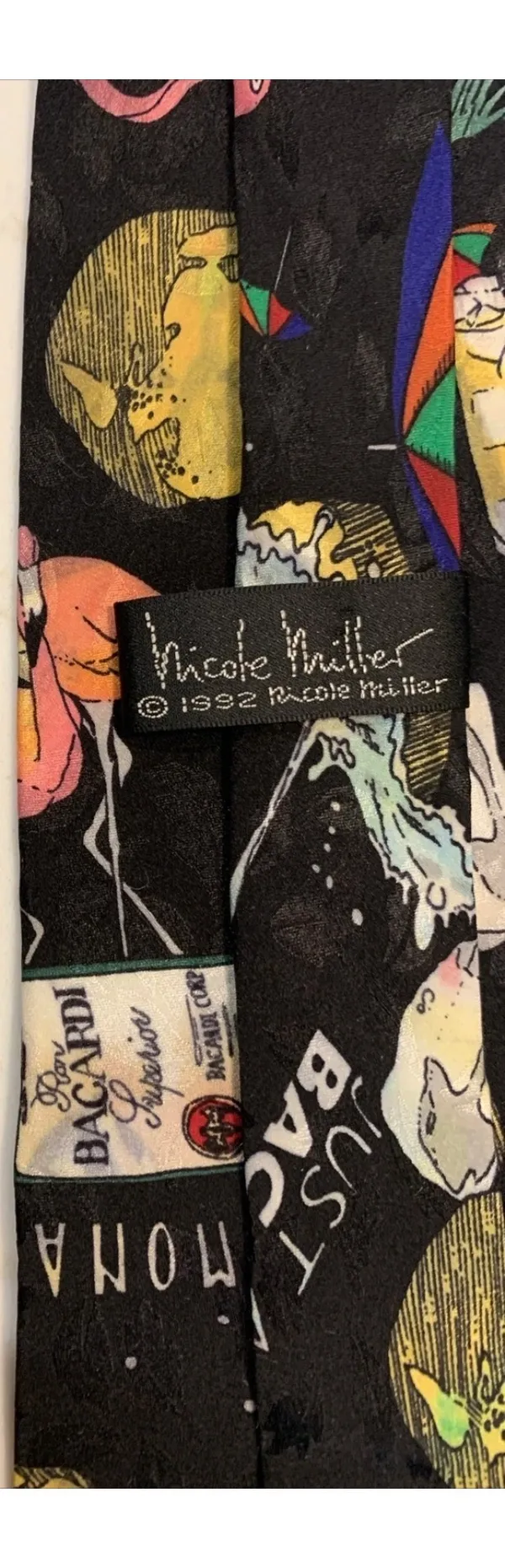 Nicole Miller Mens Necktie 100% Silk Bacardi Rum: 1990’s - Image 4