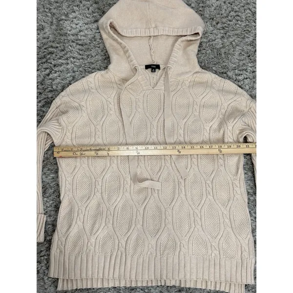 FATE Women Cable Knit Hoodie Sweater Cream Beige Long Sleeve Pullover Size M - Image 10