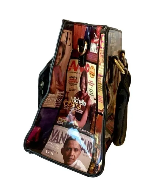 Magazine Print Hardware Accent Small Satchel Black - Image 3