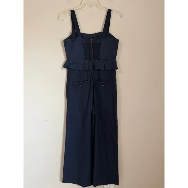 Sea New York Jumpsuit Women 2 Navy Blue Peplum Wide Leg Smocked Back Pocket - Image 5