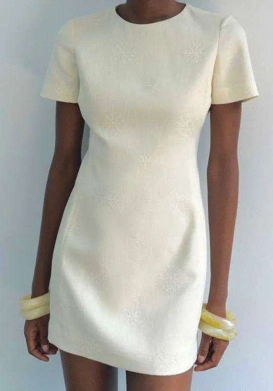 Zara NWT ZW COLLECTION ECRU linen blend EMBROIDERED MINI DRESS size M - Image 9