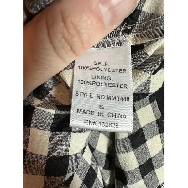Miou Muse Mimi Gingham Off Shoulder Top Black White‎ Ruched Sleeve MMT448 Small - Image 6
