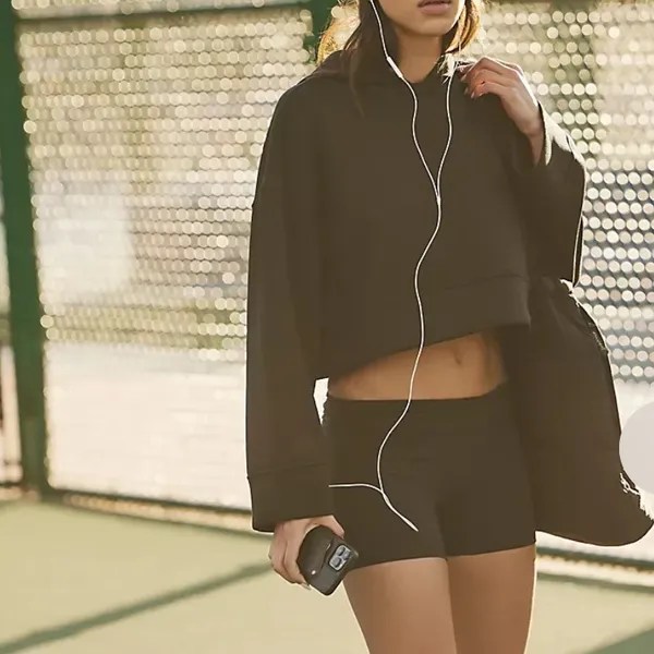 Free People Movement Playing Games Hoodie Cropped Black Loungewear Workout - Image 6
