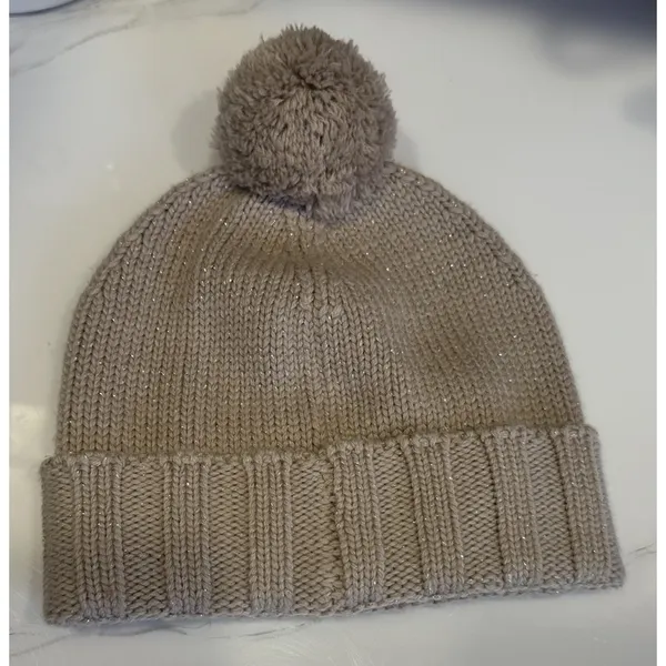 UGG Australia Winter Hat Pom Beanie Beige Metallic Wool Blend Women’s One Size - Image 2