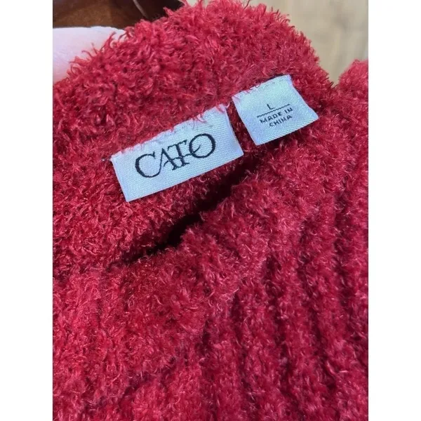 Cato‎ Red Fuzzy Cowl Neck Long Sleeve Tunic Sweater Top Women's Size L - Image 4