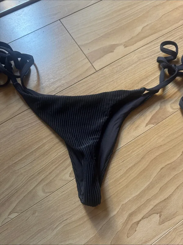 Frankie's Bikinis Black Ribbed Tie-Side Bikini Bottom - Image 4