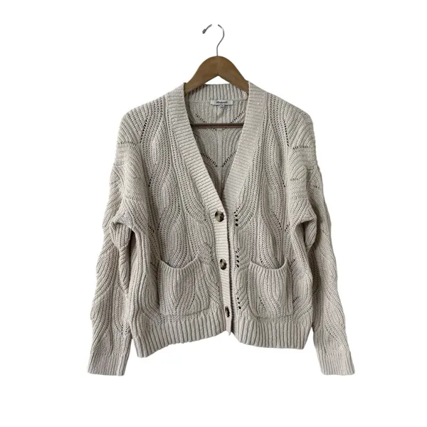 MADEWELL Hill View Cotton Button Down Cable Knit Cardigan Sweater - Image 3