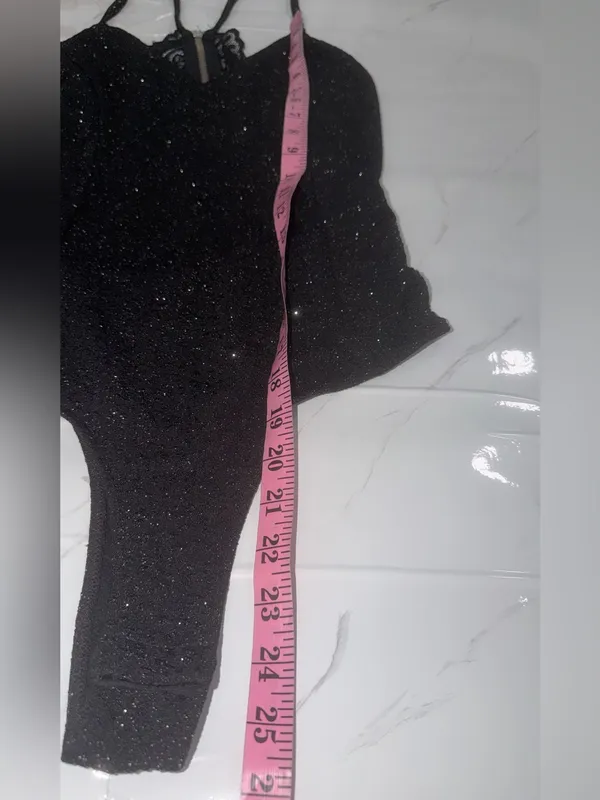 Rue21 Black Glitter Lace-Trim One-Piece Bodysuit - Image 3
