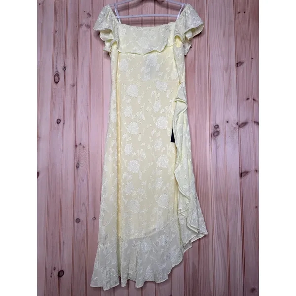 NWT Lulus Pretty Perfect Yellow Burnout Floral Off-the-Shoulder Midi Dress Sz XS - Image 2