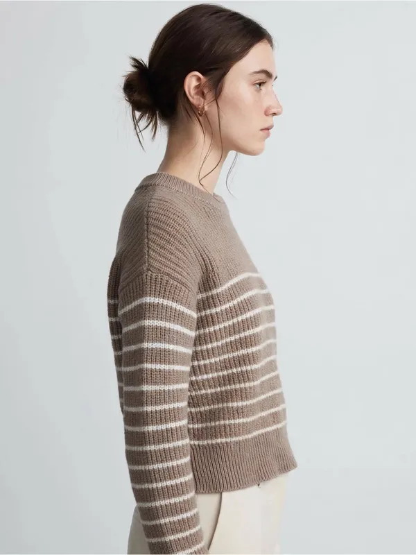 Aritzia Taupe Striped Crewneck Sweater—Fall Fashion Sweater - Image 5