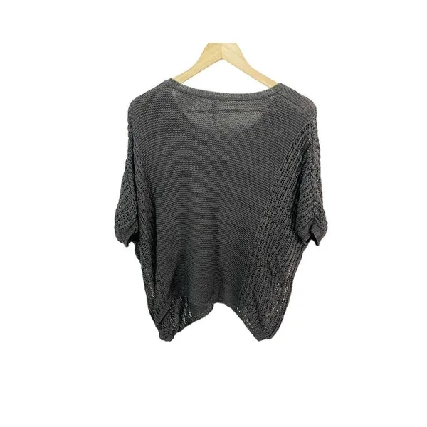 Miilla Womens S Sweater Gray Short‎ Sleeved Crochet Lightweight Open Knit Casual - Image 2