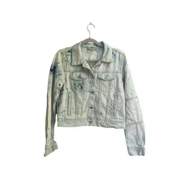 Free People Distressed Bleached Denim Trucker Jacket Womens Size Small‎ - Image 2