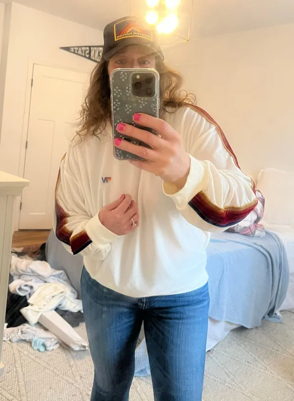 Aviator Nation CLASSIC VELVET RELAXED SWEATSHIRT - WHITE - Image 6