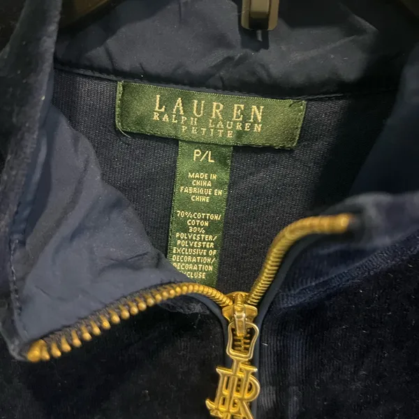 Ralph Lauren Velvet Velour Navy Jacket women‎ Large - Image 4