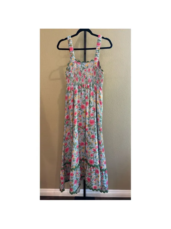 Size S Easel Los Angeles Blue Floral Contrast Wavy Trim Maxi Dress - Image 4