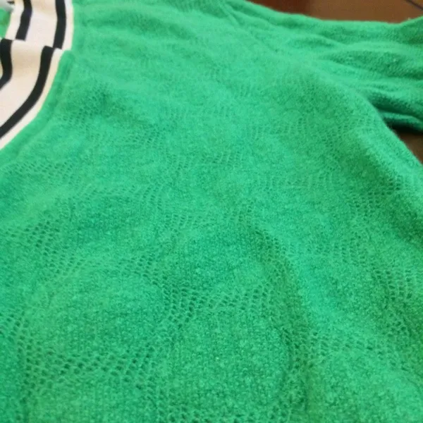 Sandro pointelle-knit sweater deep v neck green 0 - Image 4