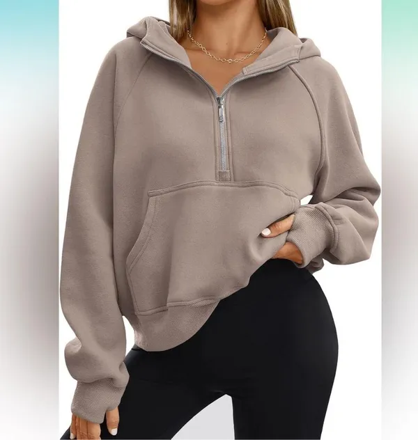 NWT Tan half zip hoodie Size M - Image 2