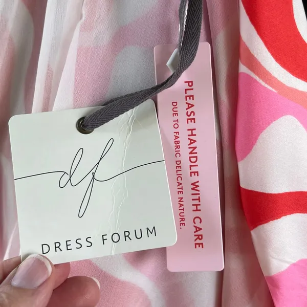 Dress Forum Los Angeles Women's Pink & Red Mini Wrap Dress Size L. NEW - Image 9