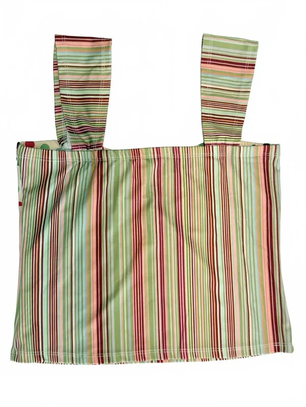 Y2K Striped Camisole Top Polka Dot Trim Boho Cami Multi Color Pastel Size Medium - Image 2