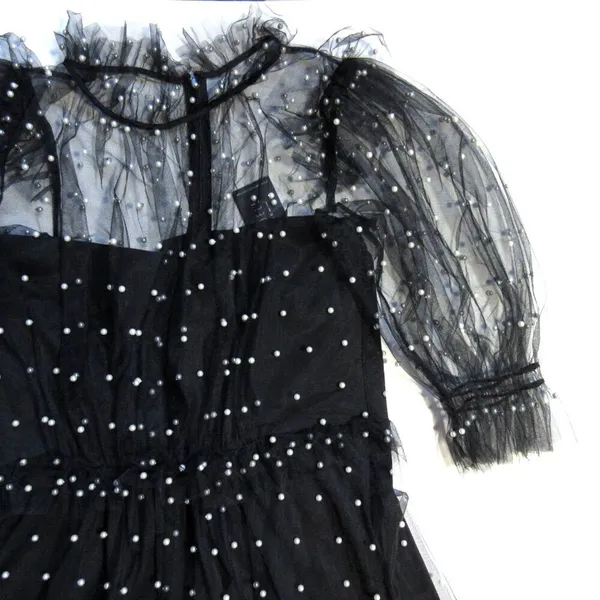 NWT Hunter Bell Bennett in Black Pearl Embellished Mesh Tulle Maxi Dress 12 - Image 5