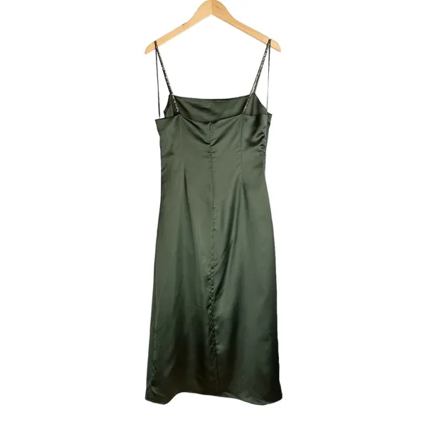 NWT Zara Green Satin Effect Midi Wrap Dress Sz Large Beaded Straps - Image 5