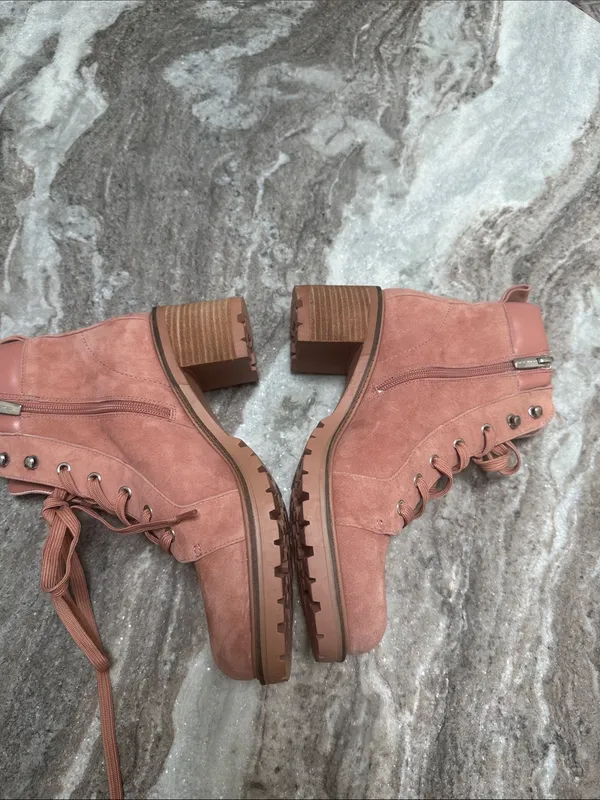 Vince Camuto Leather Suede Lace-Up Ankle Boots Gaviana Dermy Pink Sz 8.5 - Image 3