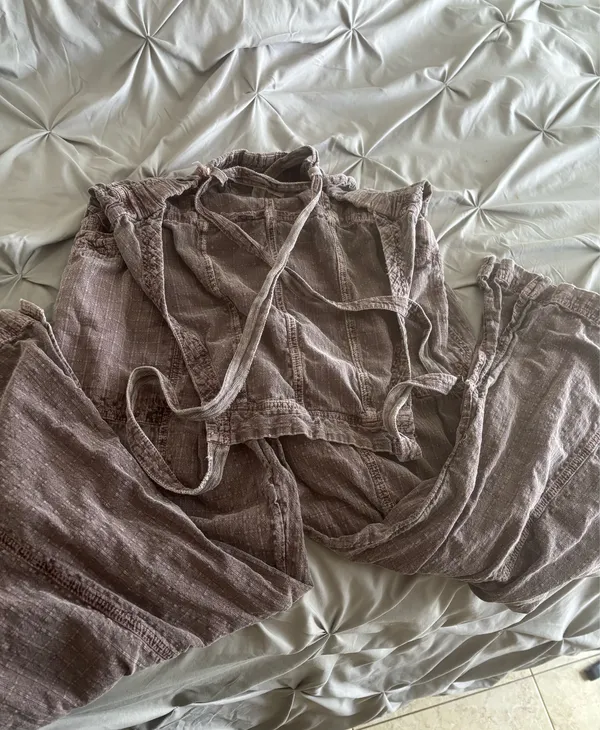 Free People Brown Plaid Utility Overalls Jumpsuit Size Medium - Image 4
