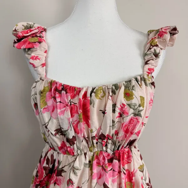 Abercrombie & Fitch Pink Floral Linen Blend Ruffle Strap Mini Dress Womens M - Image 4