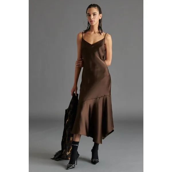 Steve Madden Lucille Slip Dress in Dark Espresso Xsmall New Womens Satin Midi - Image 13