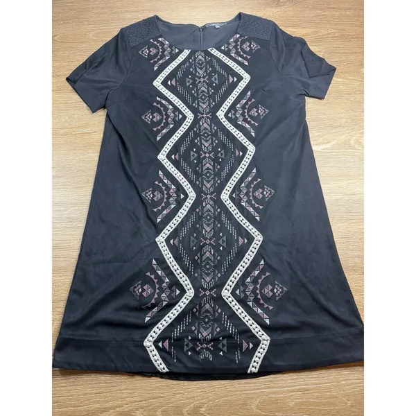 Miss Me Dress Women's Size L Black Microsuede Embroidered Boho Western Shift - Image 2