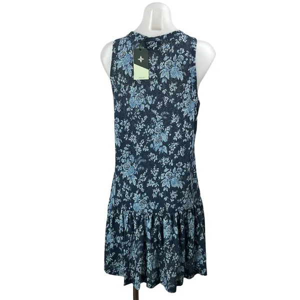 NEW Tuckernuck Blue Floral Sleeveless Ruffle Drop Waist Tank Mini Dress Size M - Image 3