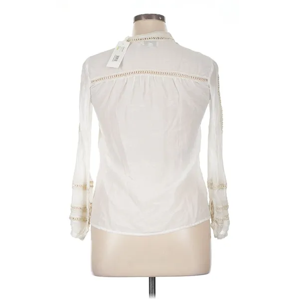 Jade by Johnny Was XL White Boho Lace Tassel Tie Neck Button Front Blouse - Image 5