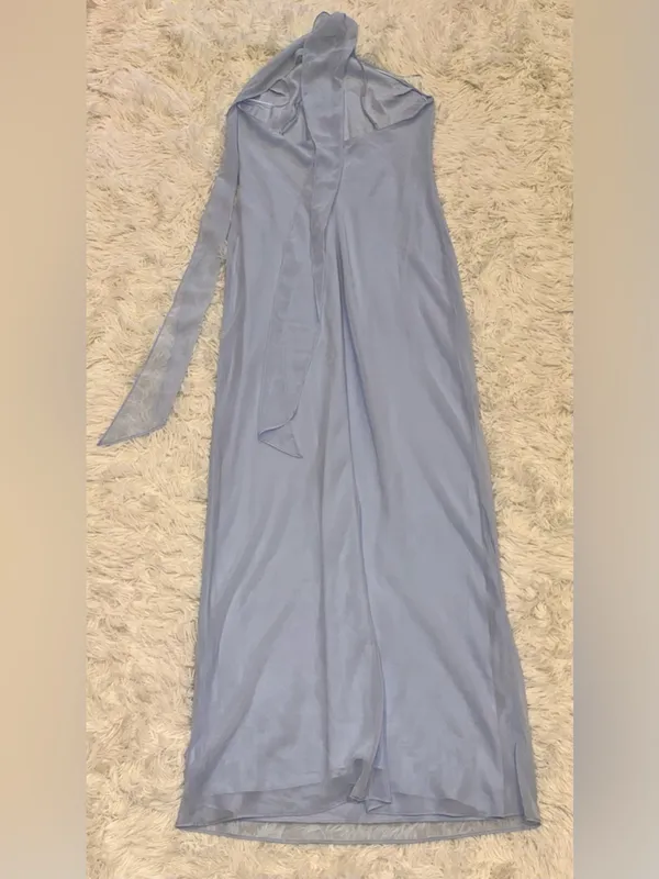 NEW Amanda Uprichard Ashton Halter Neck Chiffon Artic Blue Gown sz XL - Image 8