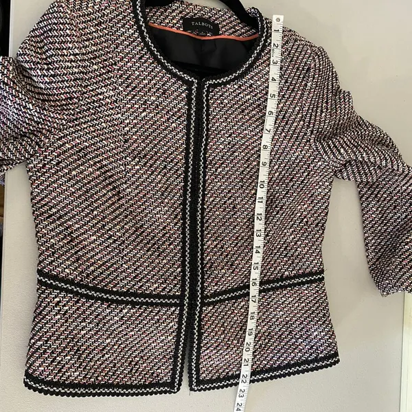 Talbots Grosgrain Trim Black Multicolored Peach Tweed Academia Cropped Jacket 4 - Image 8