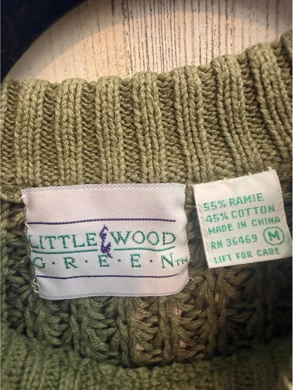 Vintage 90s Littlewood Green Cable Knit Sweater Women’s M Olive Fisherman - Image 6