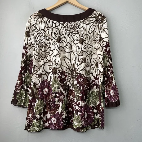 Signature Larry Levine Top Size Large Pleated Artsy Floral Whimsigoth Romantic - Image 4