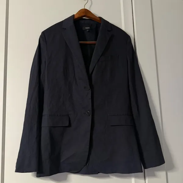 Theory Classic Blazer Navy Blue Linen Blend Size 4 - Image 2