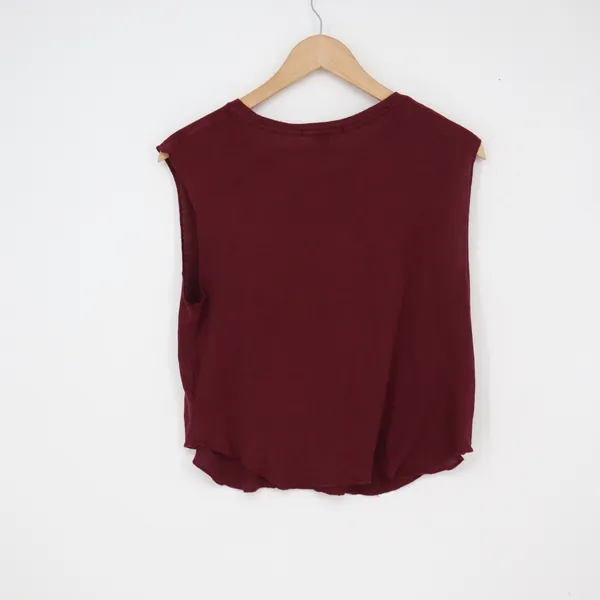 Brandy Melville Tank Top Womens OS Muscle Tee Burgundy Raw Hem Good - Image 4