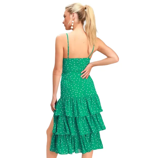 Lulus Nellie Green Polka Dot Ruffled Midi Dress size Large NWT - Image 5