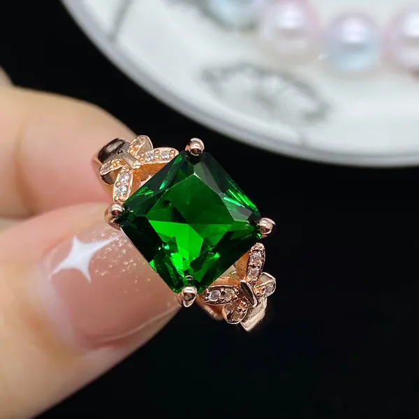 14K Rose Gold Plated Adjustable Butterfly Green Crystal Emerald Ring for Women - Image 2