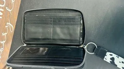 Allover Cow Print Wallet Clutch With Strap - Image 3