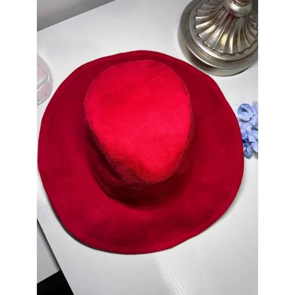 Something Special LA Red Faux Suede Wide Brim Sun Hat‎ Fedora Boho Chic - Image 2