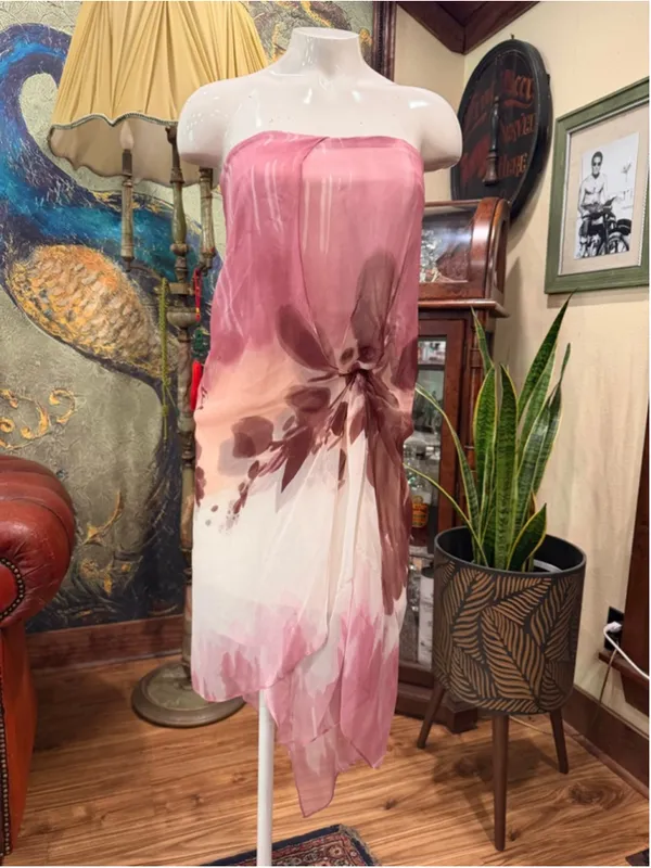 Rubber Ducky Silk Midi Dress Strapless Corset Bustier Asymmetrical Glam Pink Sma - Image 3