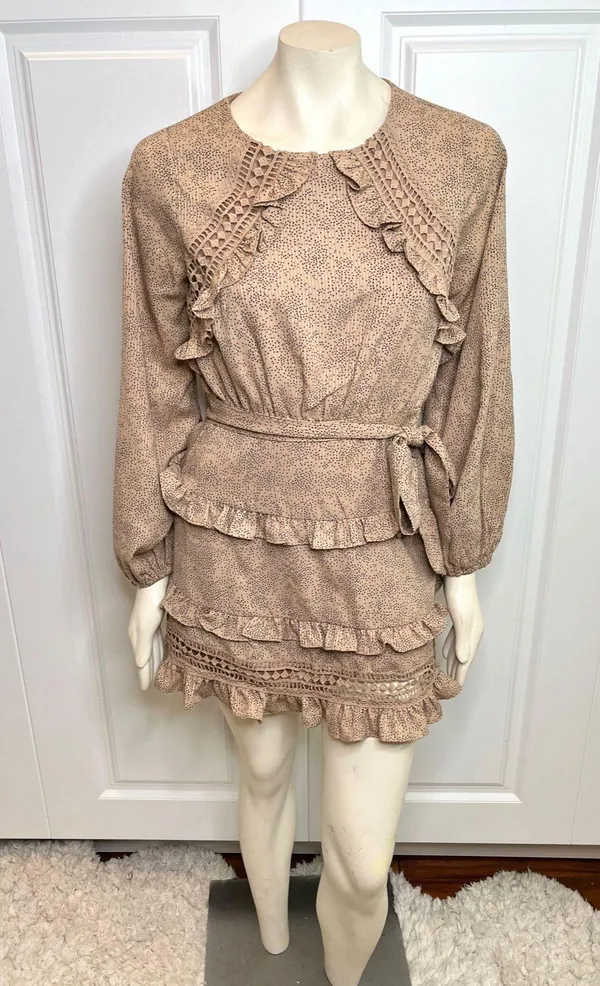 Lulu’s Kiss Me Goodnight Tan Polka Dot Ruffled Long Sleeve Mini Dress - Image 15